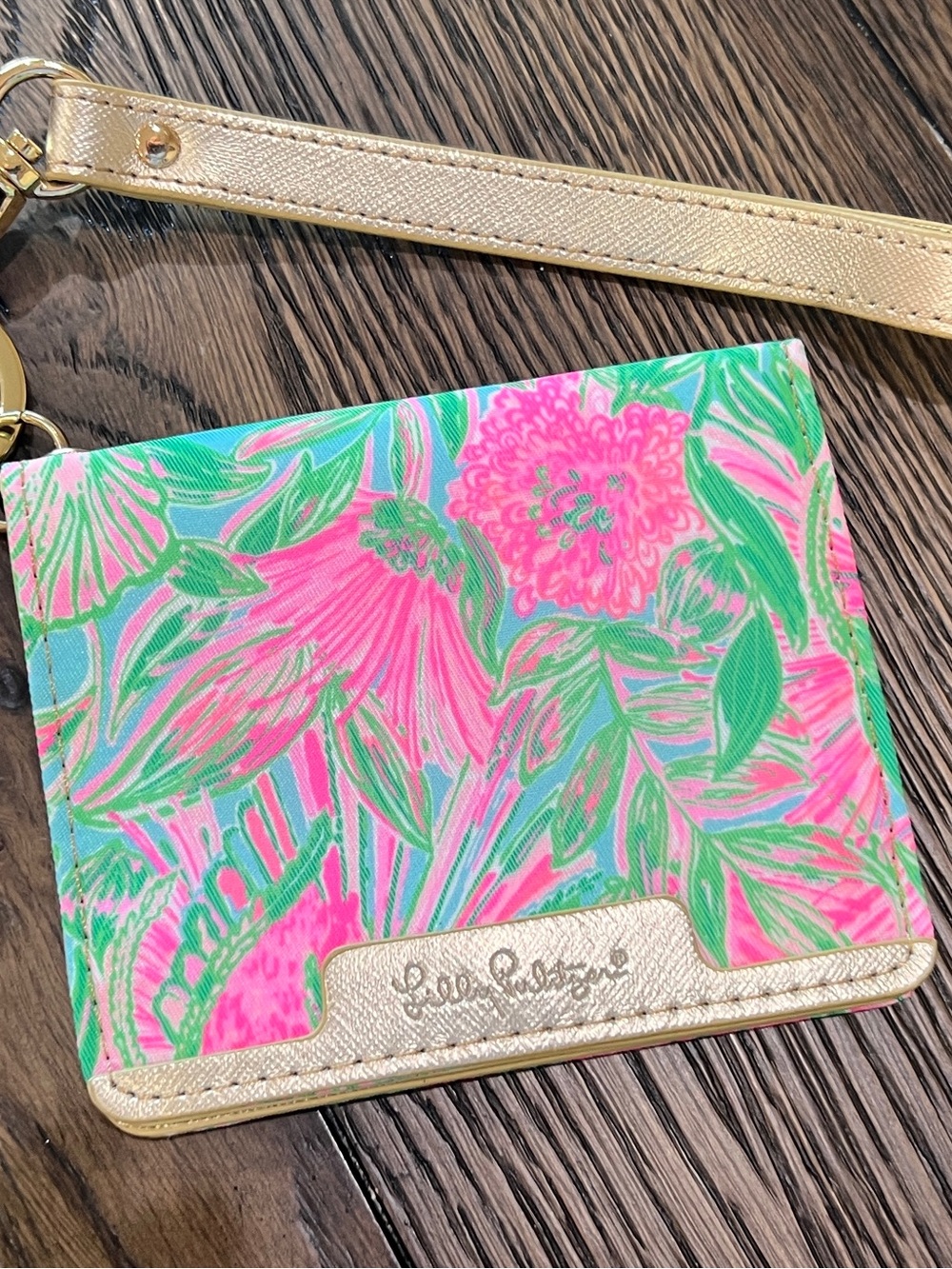 Lilly Pulitzer Pink & Green Floral Card Holder with Gold Strap